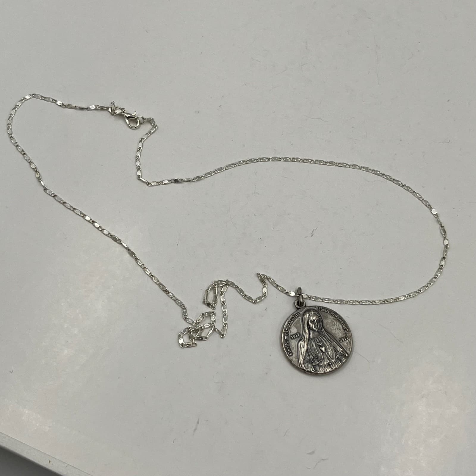 Silver-Tone 100th Anniversary Of Our Lady of Fatima Religious Medal Necklace - Thumbnail 6