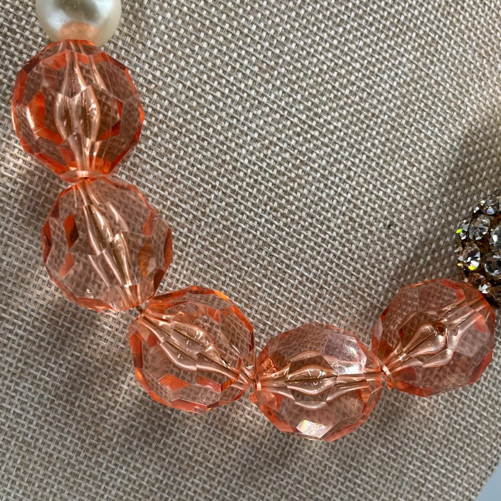 VTG White Orange Mother Of Pearl Faceted Glass Beaded Statement Collar Necklace - Thumbnail 5