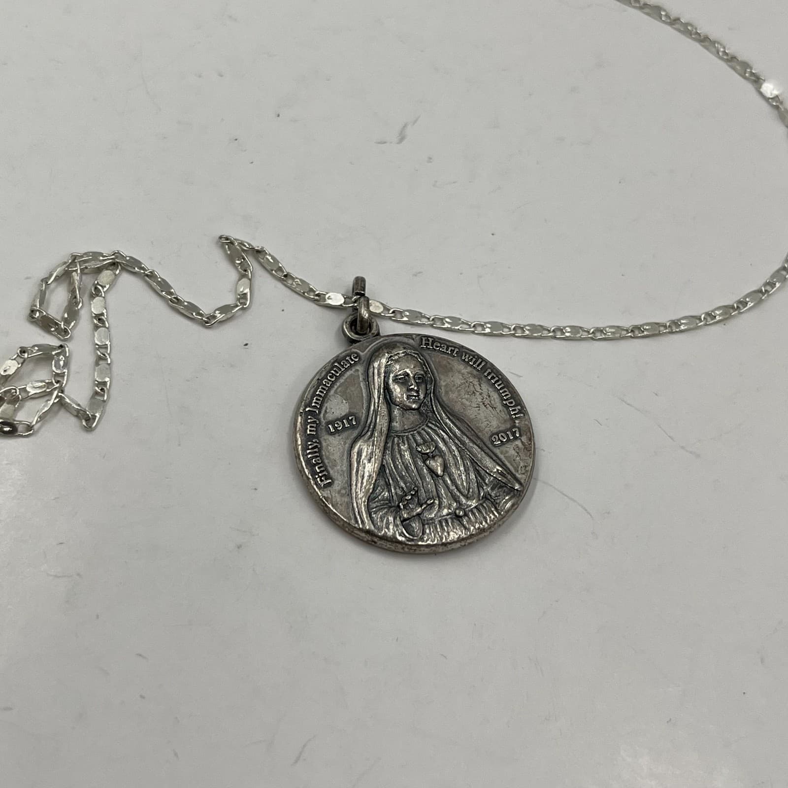Silver-Tone 100th Anniversary Of Our Lady of Fatima Religious Medal Necklace - Thumbnail 7
