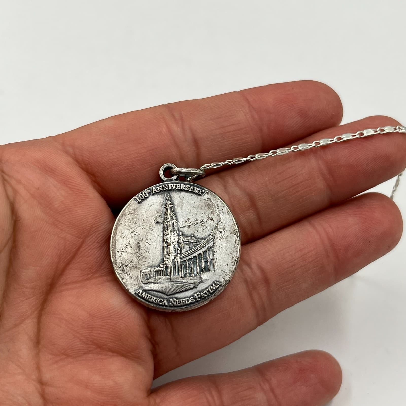 Silver-Tone 100th Anniversary Of Our Lady of Fatima Religious Medal Necklace - Thumbnail 9