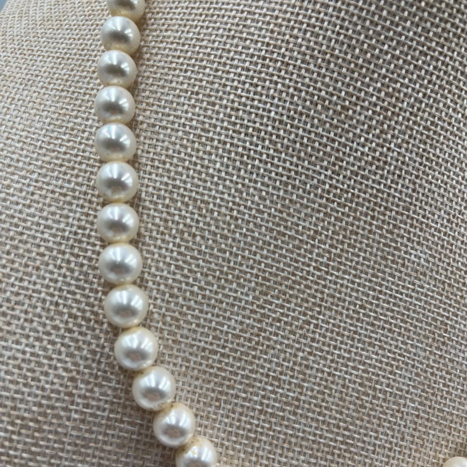 Vintage Cream Classic Fashion Mother of Pearls Beaded Hand-Knotted Necklace - Thumbnail 3