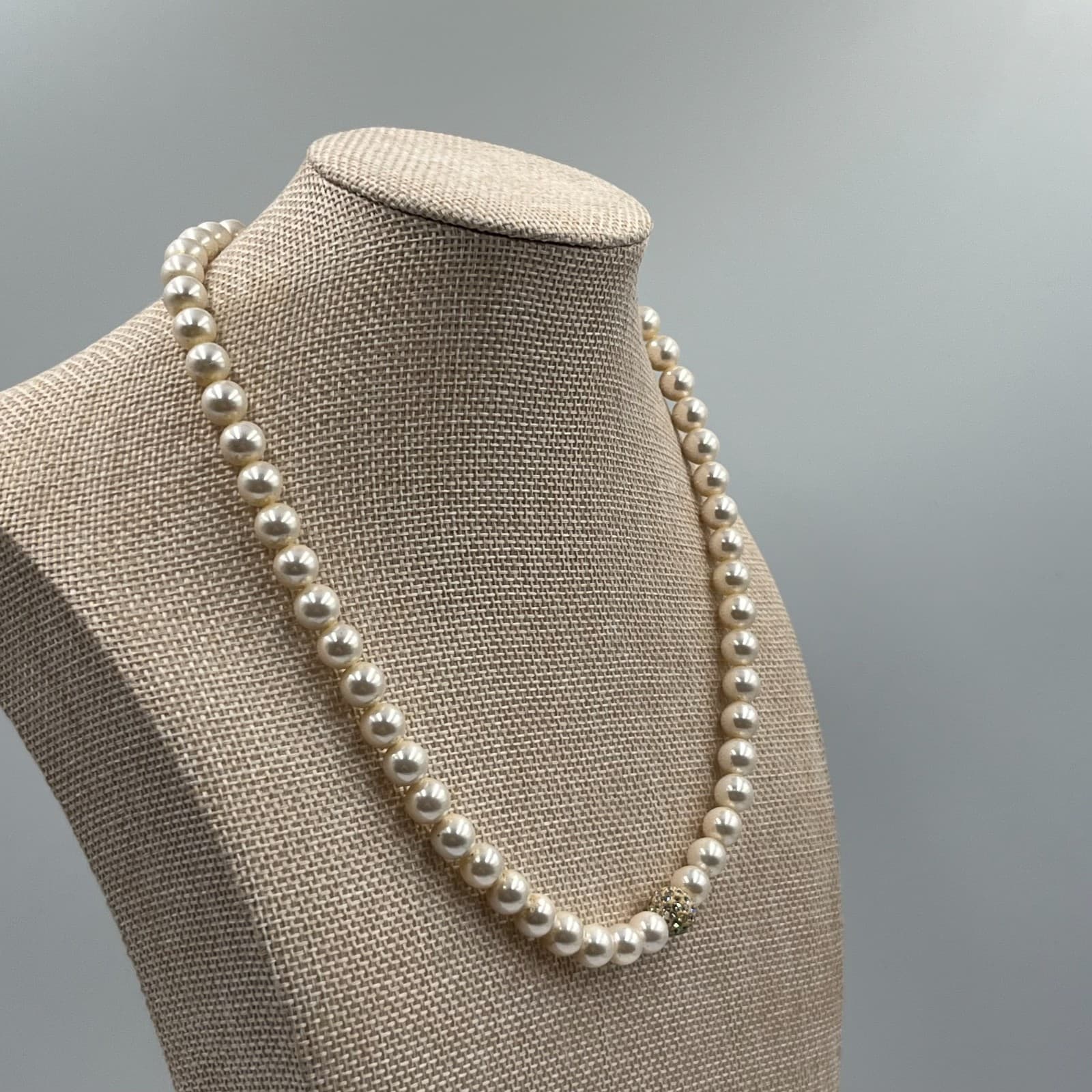 Vintage Cream Classic Fashion Mother of Pearls Beaded Hand-Knotted Necklace - Thumbnail 5