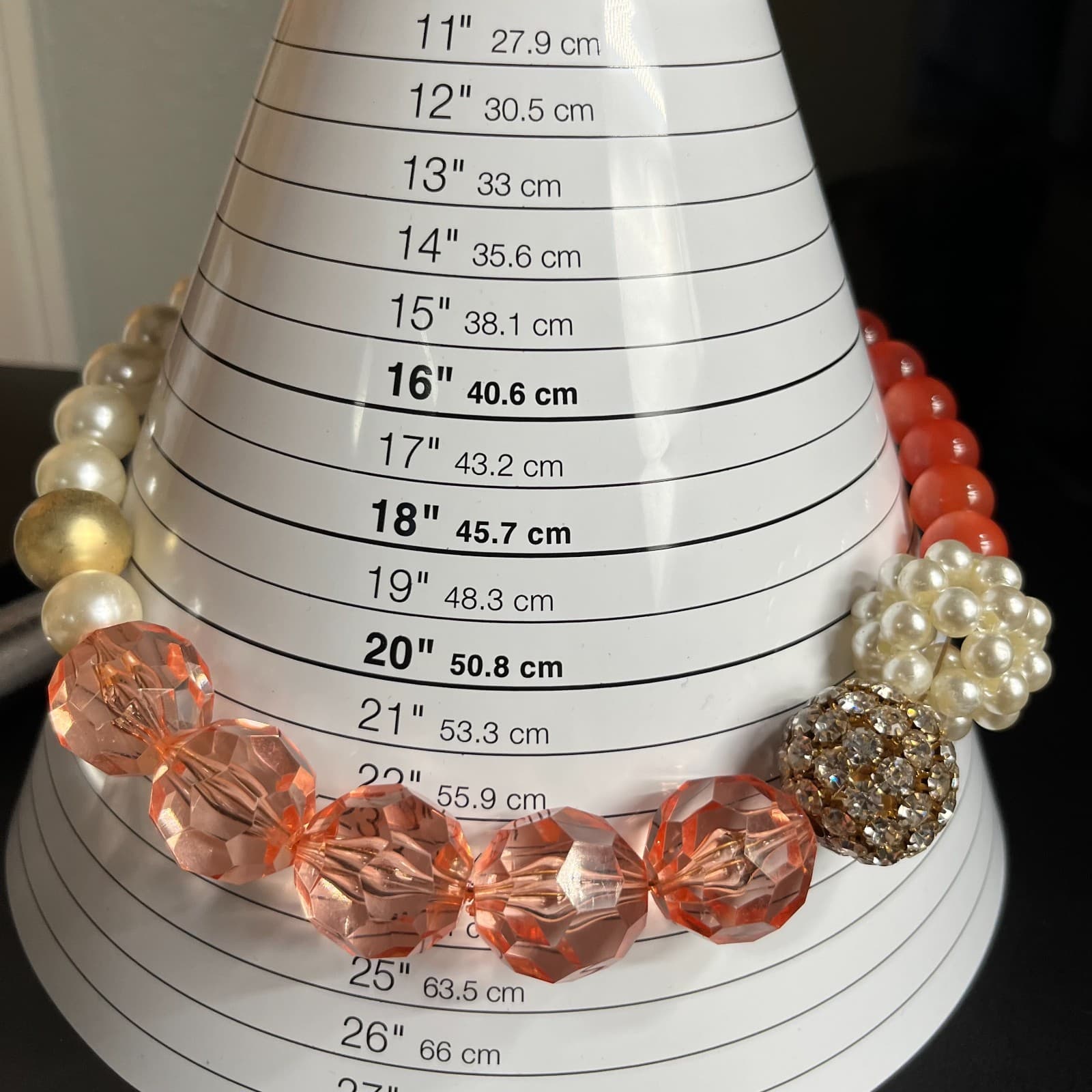 VTG White Orange Mother Of Pearl Faceted Glass Beaded Statement Collar Necklace - Thumbnail 8