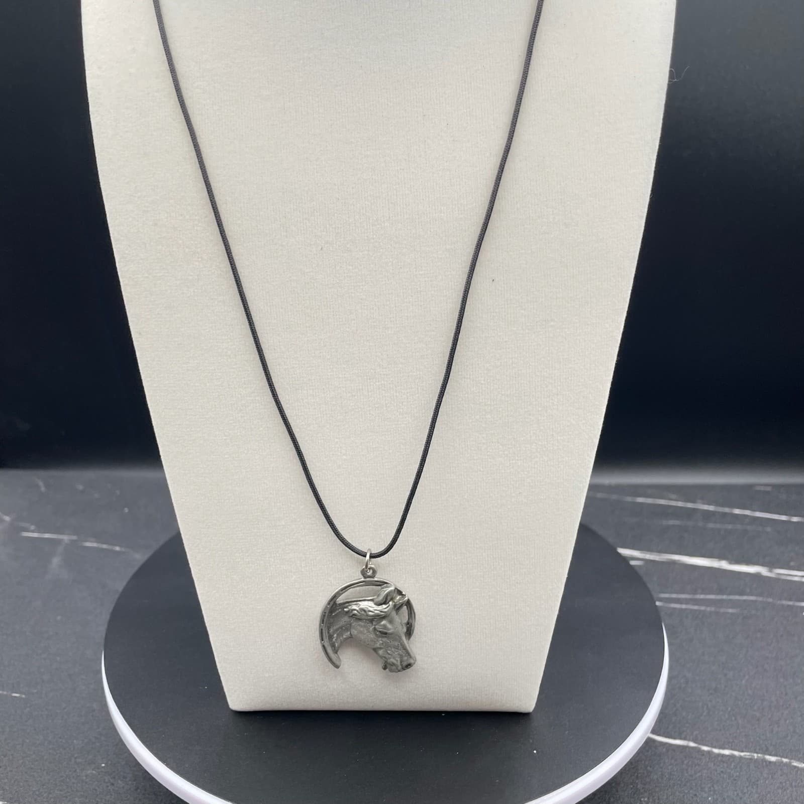 Silver-Tone Black Cord Wisiorek Zawieszka Konik Koń Horse Boho Pendant Necklace - Thumbnail 4