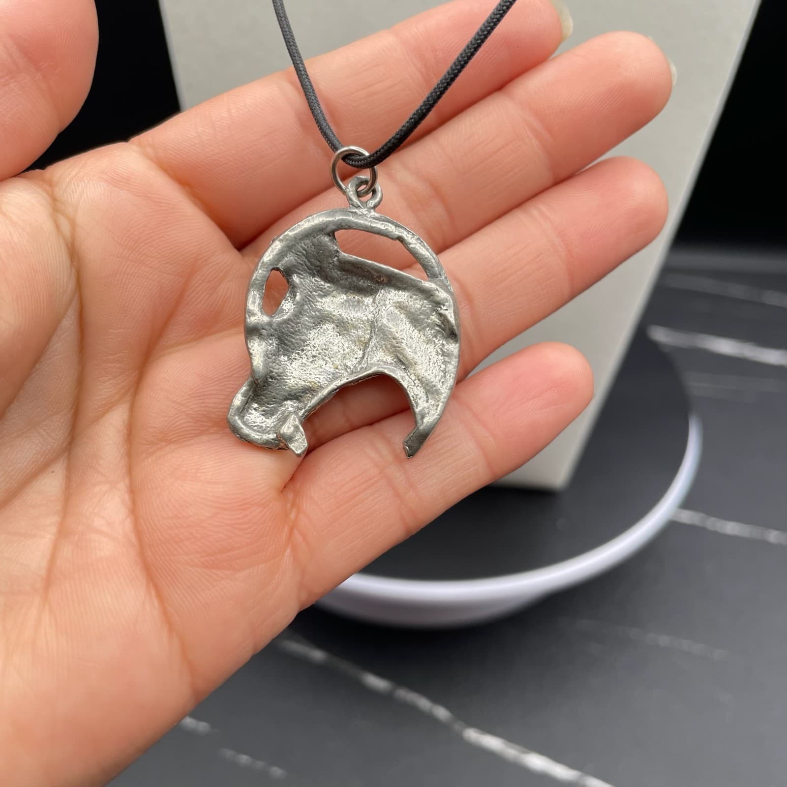 Silver-Tone Black Cord Wisiorek Zawieszka Konik Koń Horse Boho Pendant Necklace - Thumbnail 3