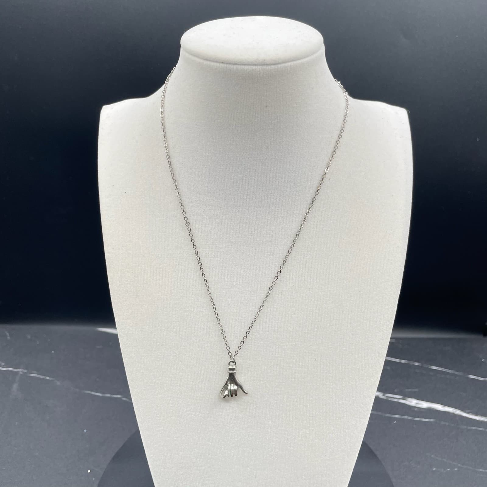 Contemporary Silver-Tone Chain "Sign Of The Horns Shaka" Shaka Pendant Necklace - Thumbnail 2