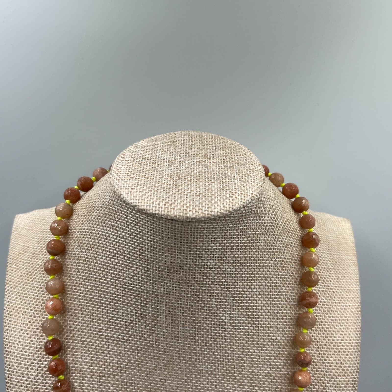 Neo-Boho Hand-knotted Beige Brown Mala Beads Meditation Tassel Lobster Necklace - Thumbnail 3