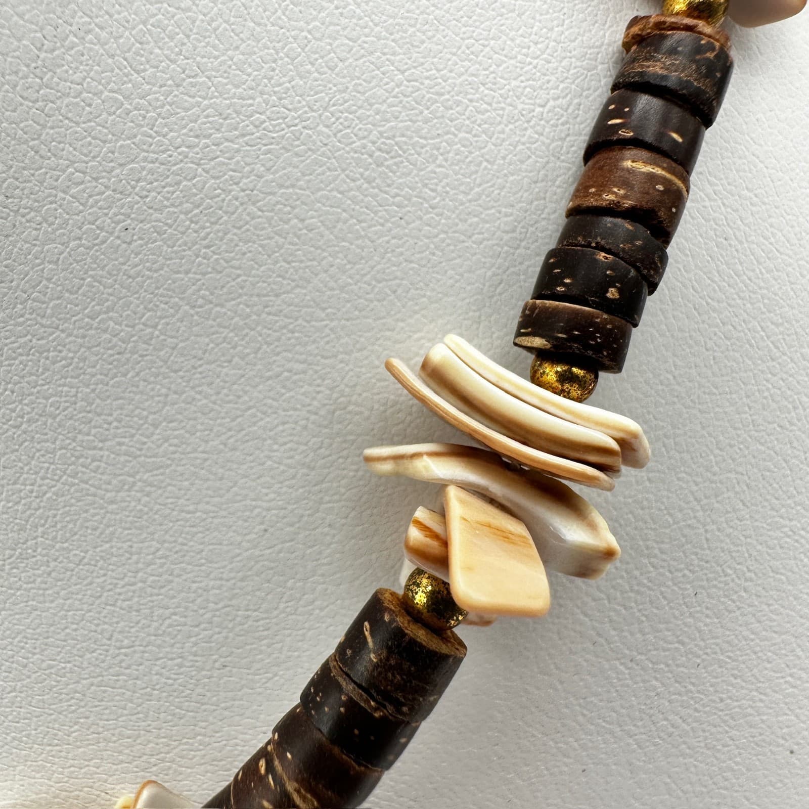 Vintage 80s Wooden Bead Necklace Brown Cylindrical Silver Tone Women's Jewelry - Thumbnail 6