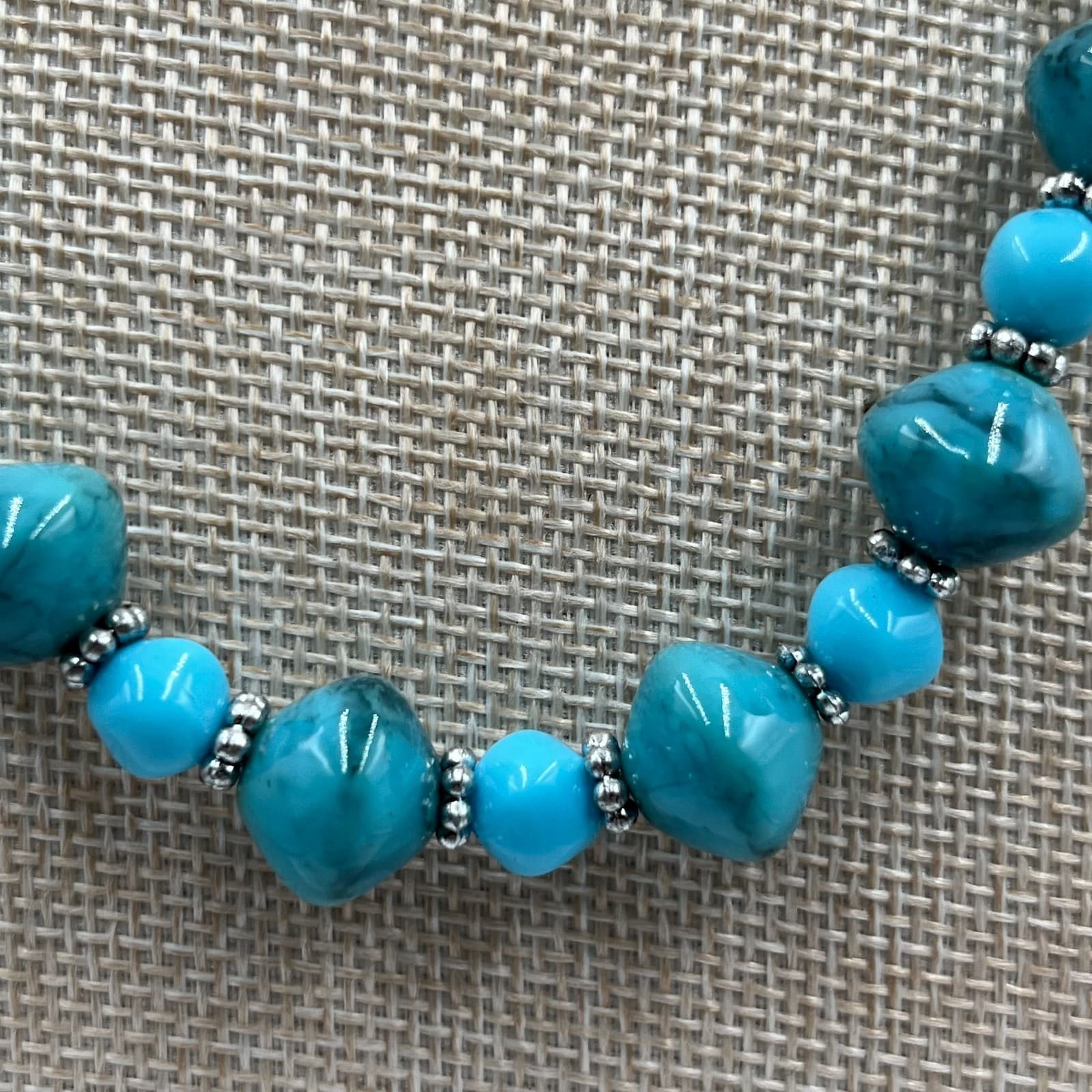 Vintage Teal Bohemian Adjustable Matinee-Length Nugget Beaded Lobster Necklace - Thumbnail 3