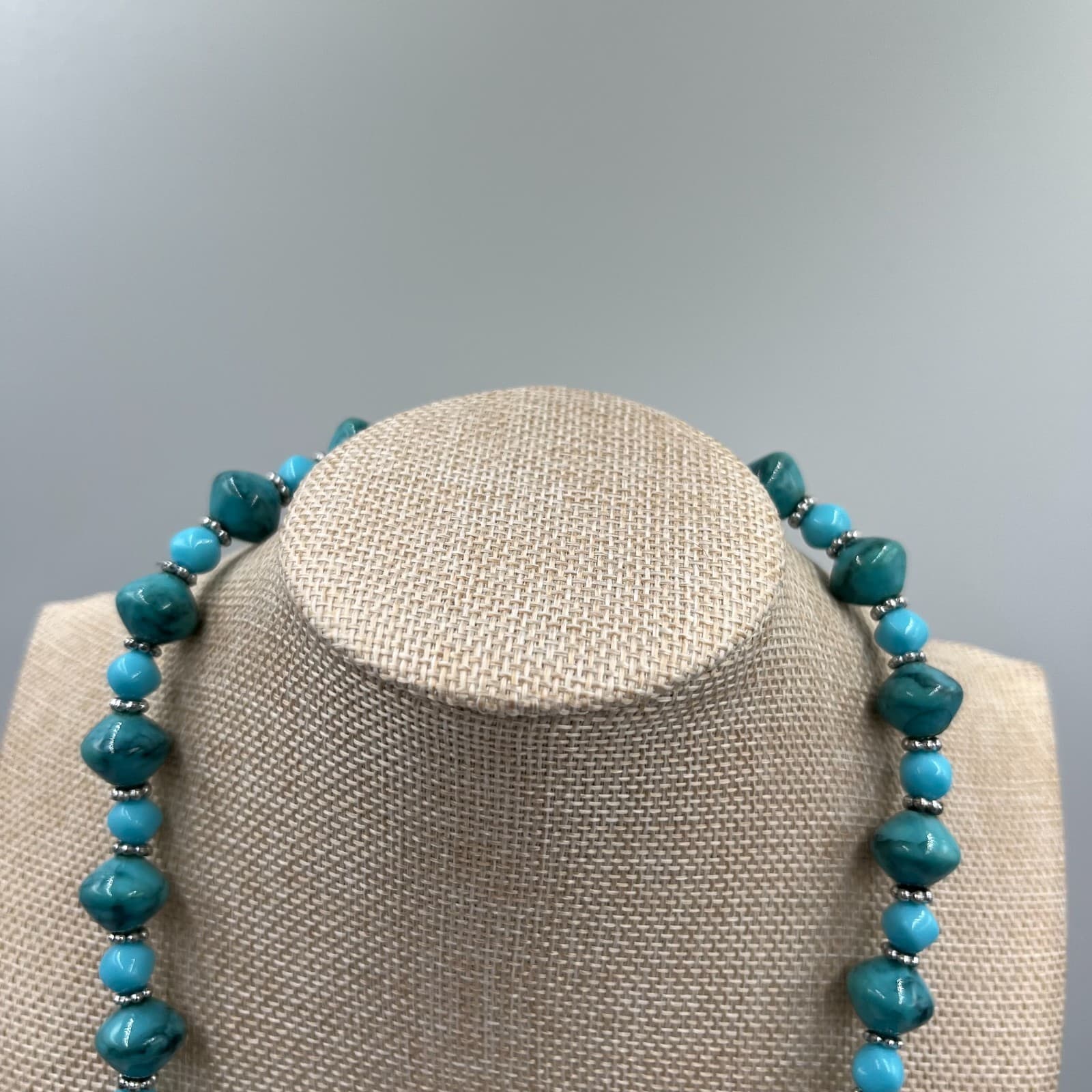 Vintage Teal Bohemian Adjustable Matinee-Length Nugget Beaded Lobster Necklace - Thumbnail 2