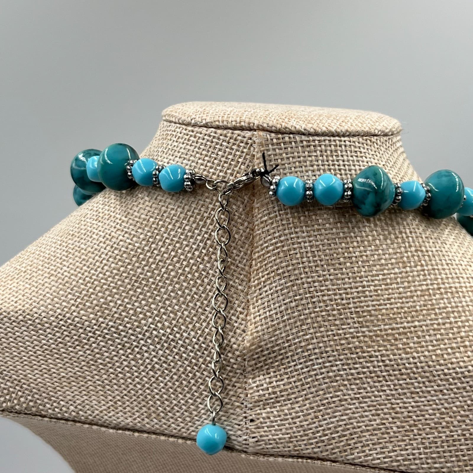 Vintage Teal Bohemian Adjustable Matinee-Length Nugget Beaded Lobster Necklace - Thumbnail 5