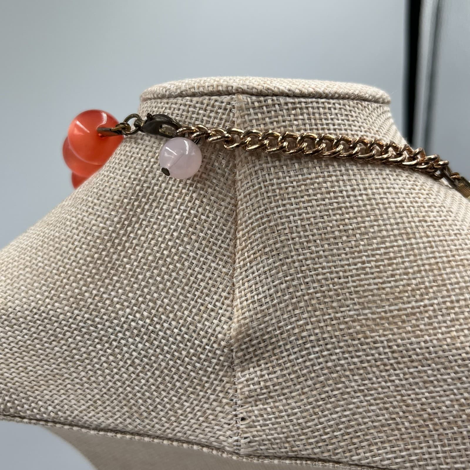 VTG White Orange Mother Of Pearl Faceted Glass Beaded Statement Collar Necklace - Thumbnail 7