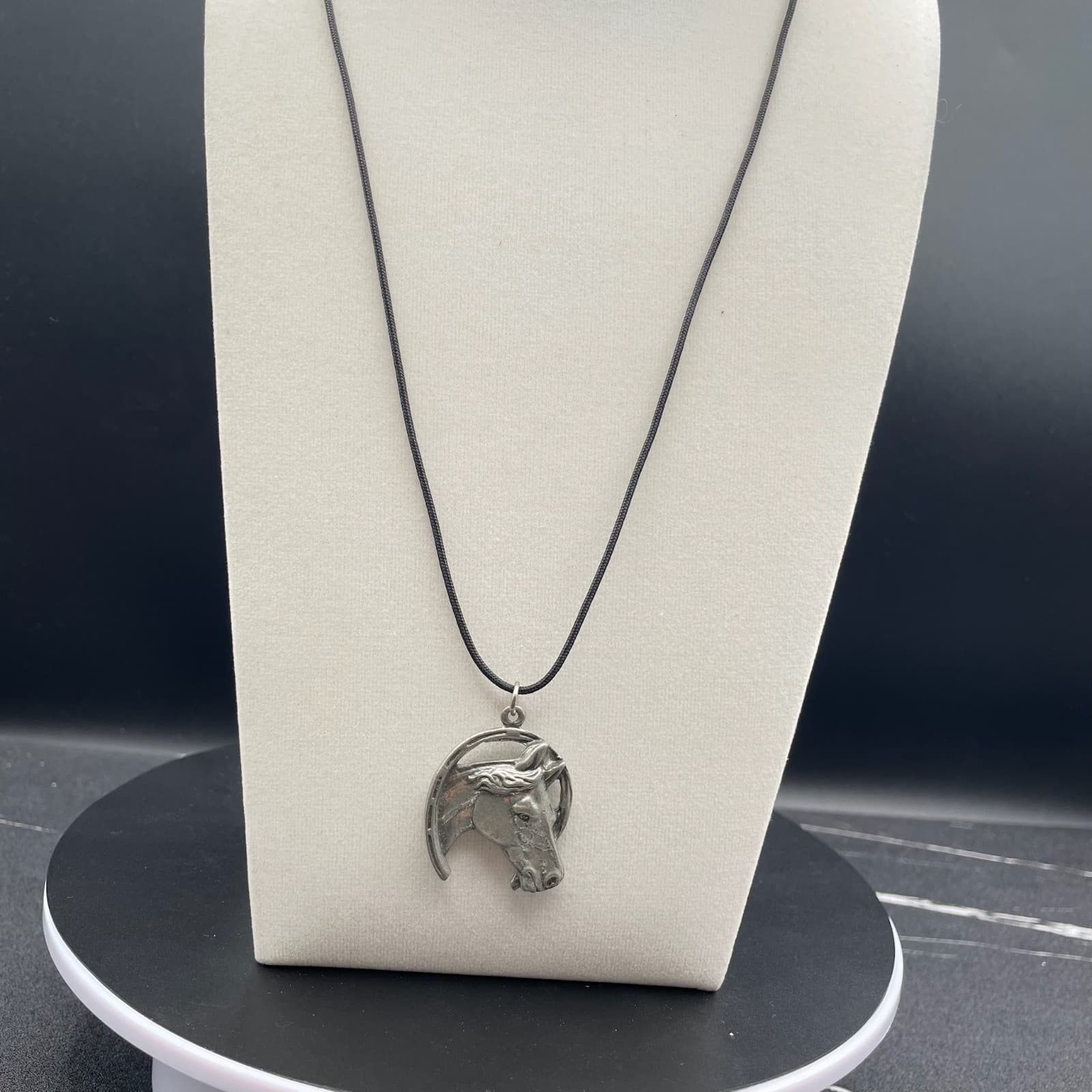 Silver-Tone Black Cord Wisiorek Zawieszka Konik Koń Horse Boho Pendant Necklace - Thumbnail 5