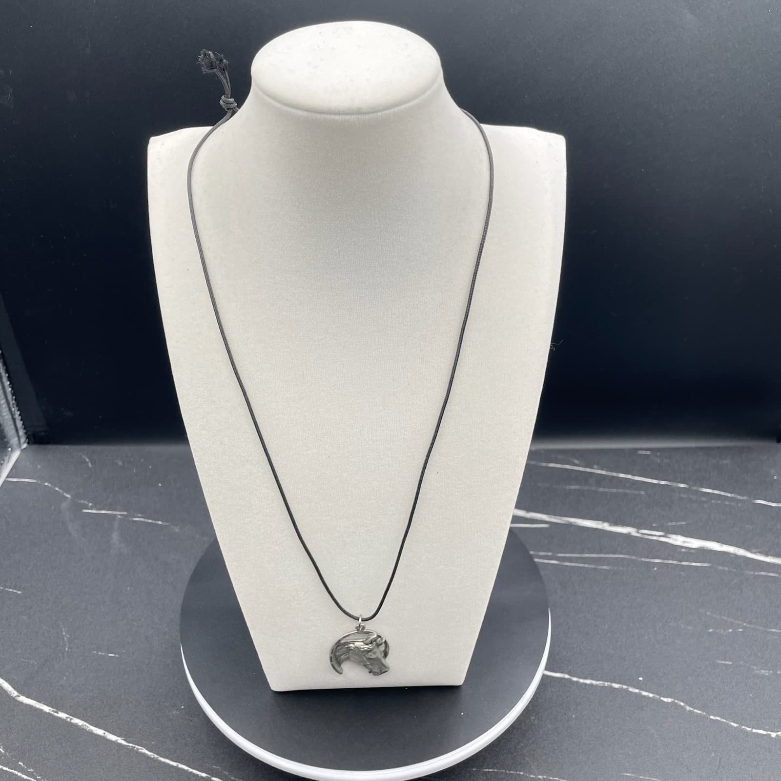 Silver-Tone Black Cord Wisiorek Zawieszka Konik Koń Horse Boho Pendant Necklace - Thumbnail 2