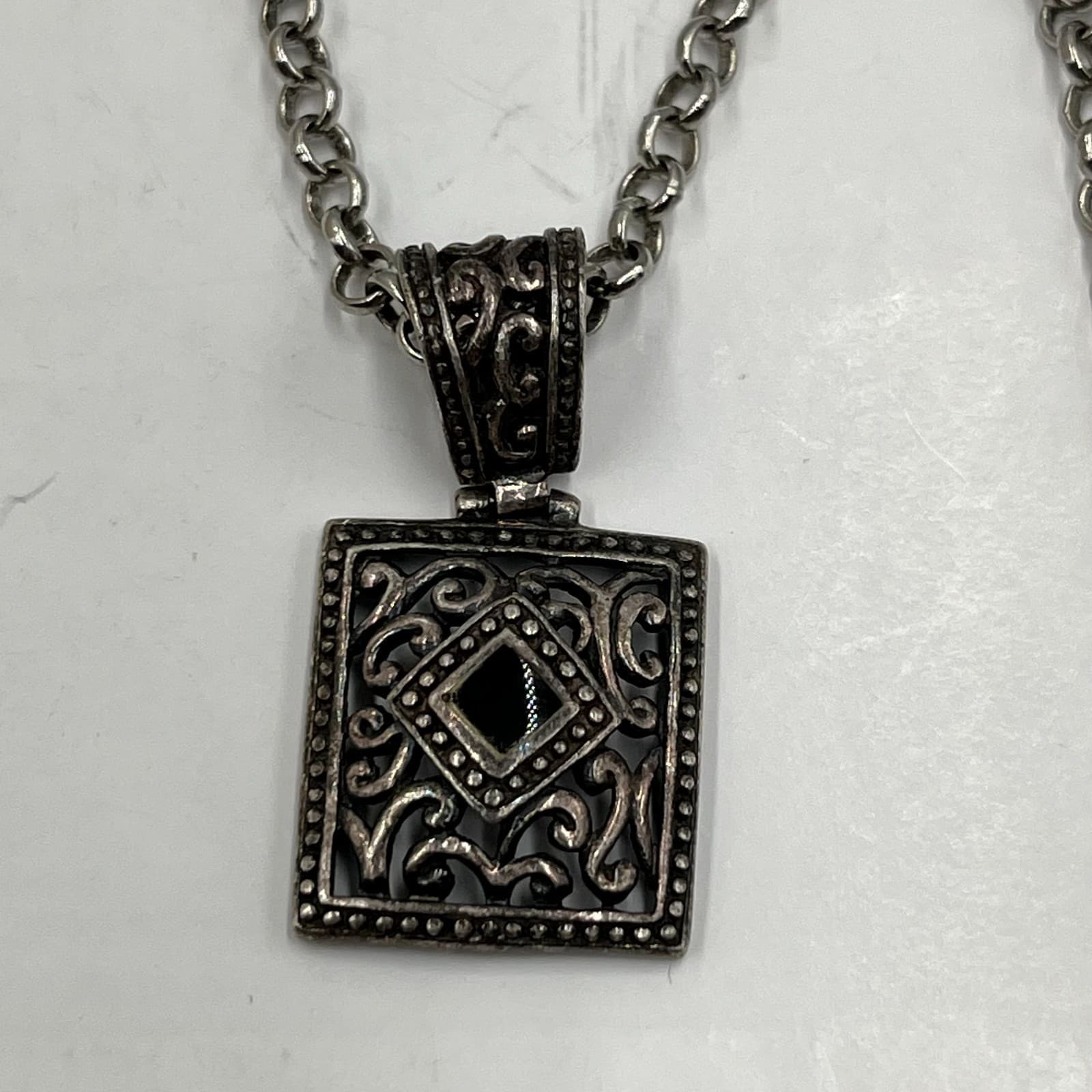 Vintage Egyptian Heritage Silver-Tone Intricate Calligraphy Pendant Necklace - Thumbnail 7