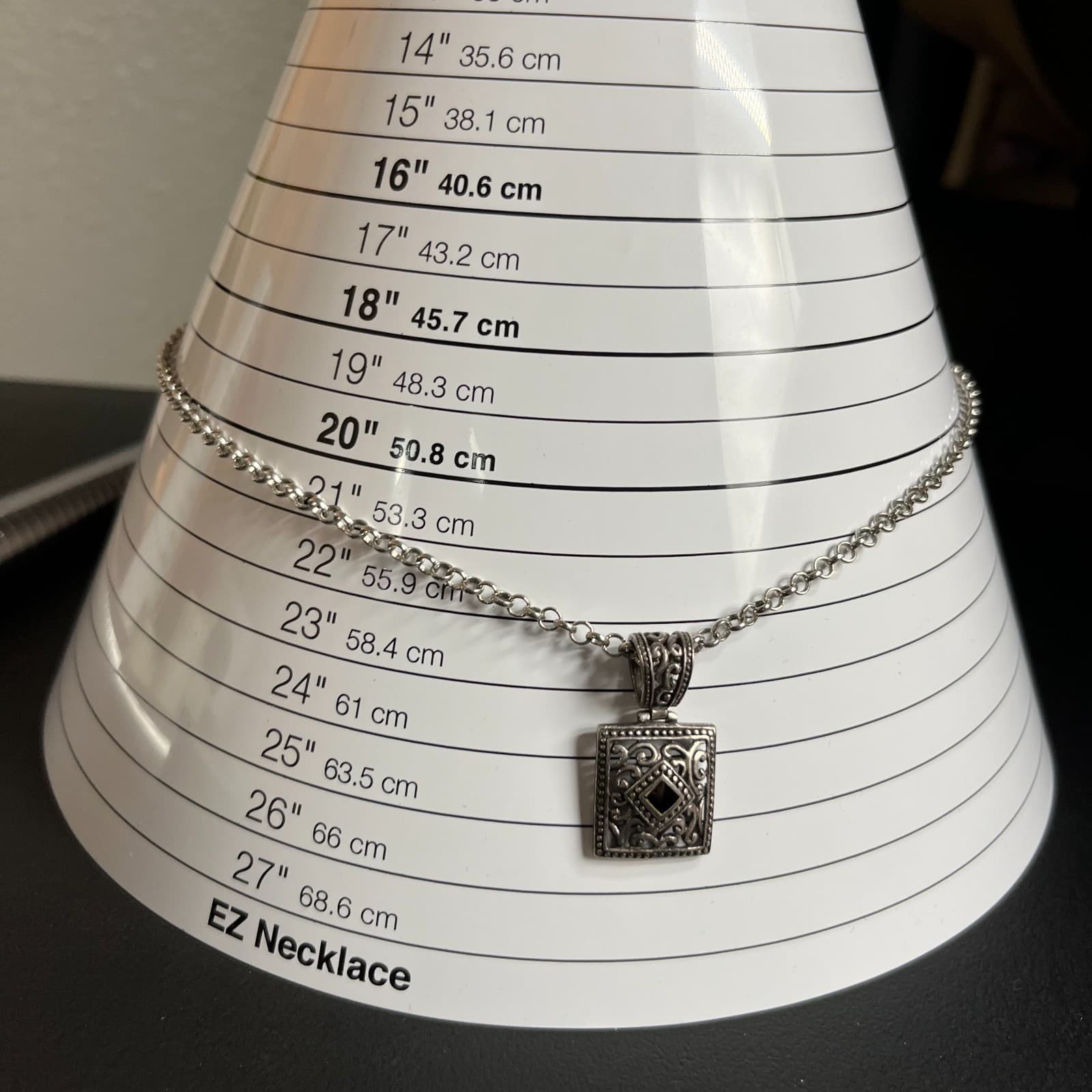 Vintage Egyptian Heritage Silver-Tone Intricate Calligraphy Pendant Necklace - Thumbnail 9