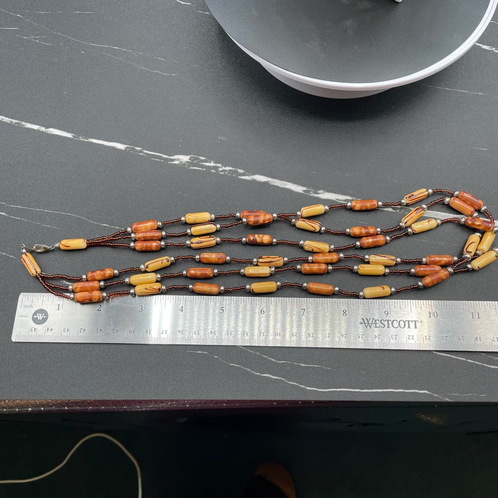 Vintage Brown Retro Beaded Layered Flapper Triple-Stranded Lobster Necklace - Thumbnail 7