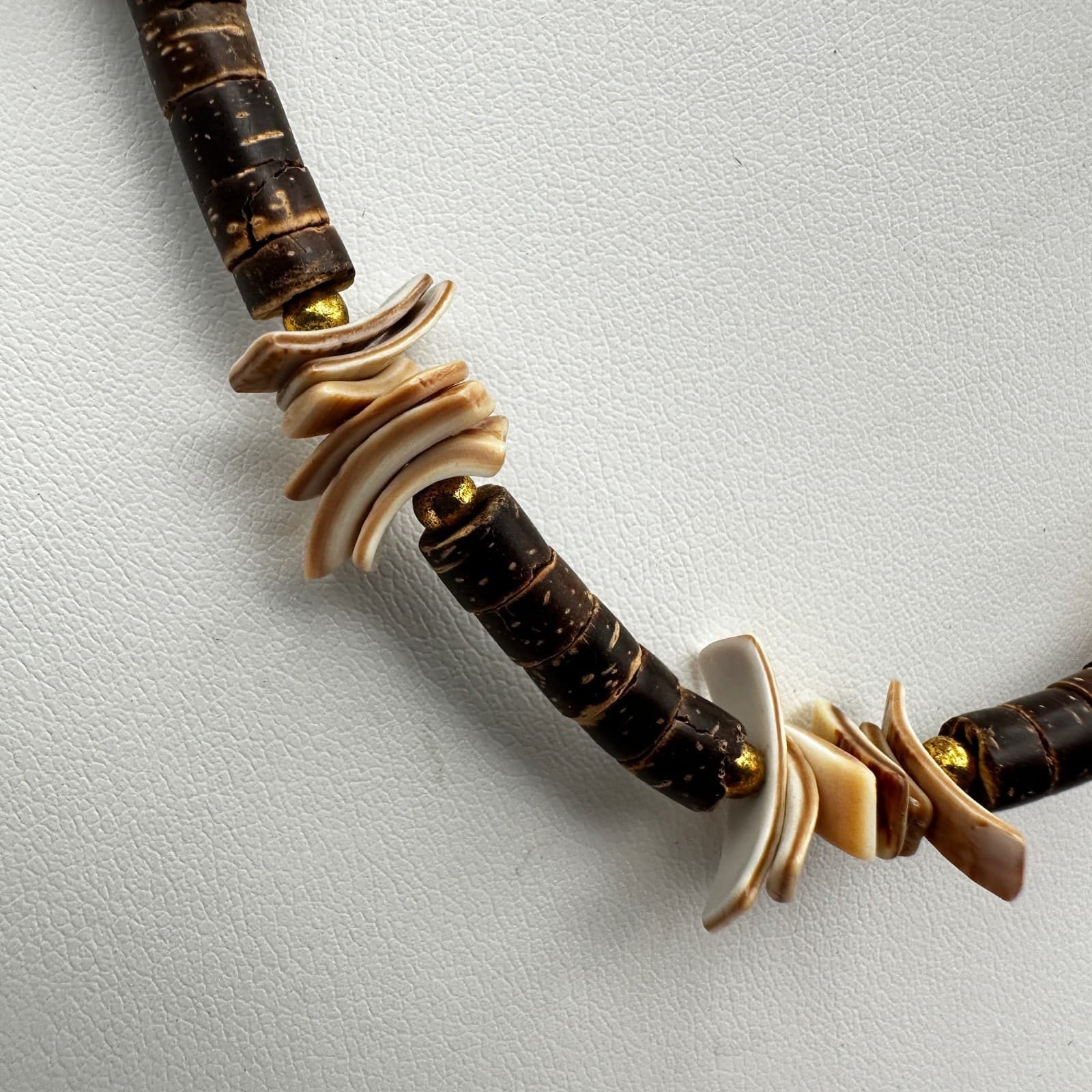 Vintage 80s Wooden Bead Necklace Brown Cylindrical Silver Tone Women's Jewelry - Thumbnail 5