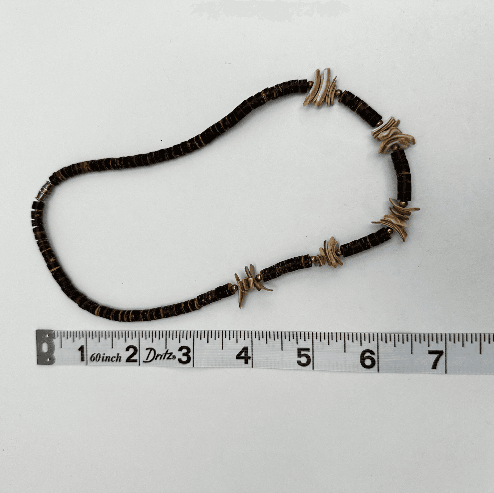 Vintage 80s Wooden Bead Necklace Brown Cylindrical Silver Tone Women's Jewelry - Thumbnail 11