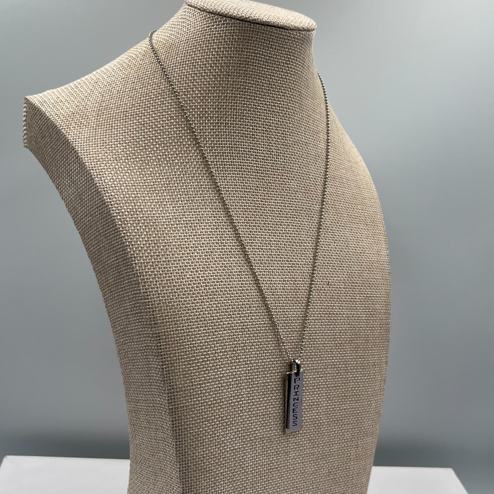 Silver-Tone Ball Chain Purple Flat Bar Dog-Tag "PRINCESS" Pendant Necklace - Thumbnail 5