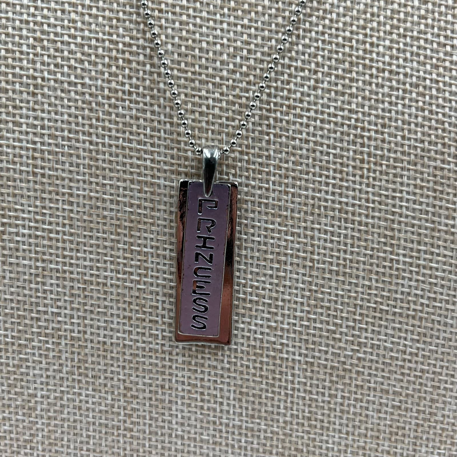 Silver-Tone Ball Chain Purple Flat Bar Dog-Tag "PRINCESS" Pendant Necklace - Thumbnail 4