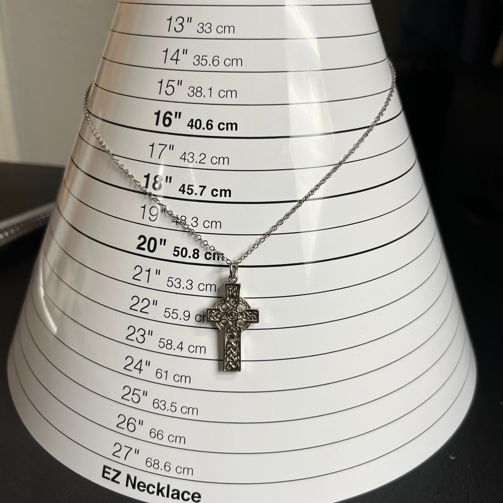 Vintage Silver-Tone Intricate Knotwork Irish High Celtic Cross Pendant Necklace - Thumbnail 7