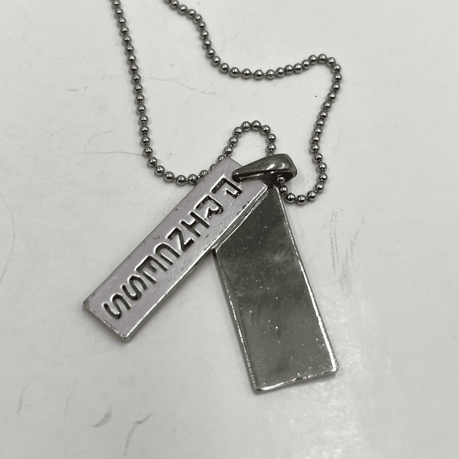 Silver-Tone Ball Chain Purple Flat Bar Dog-Tag "PRINCESS" Pendant Necklace - Image 1