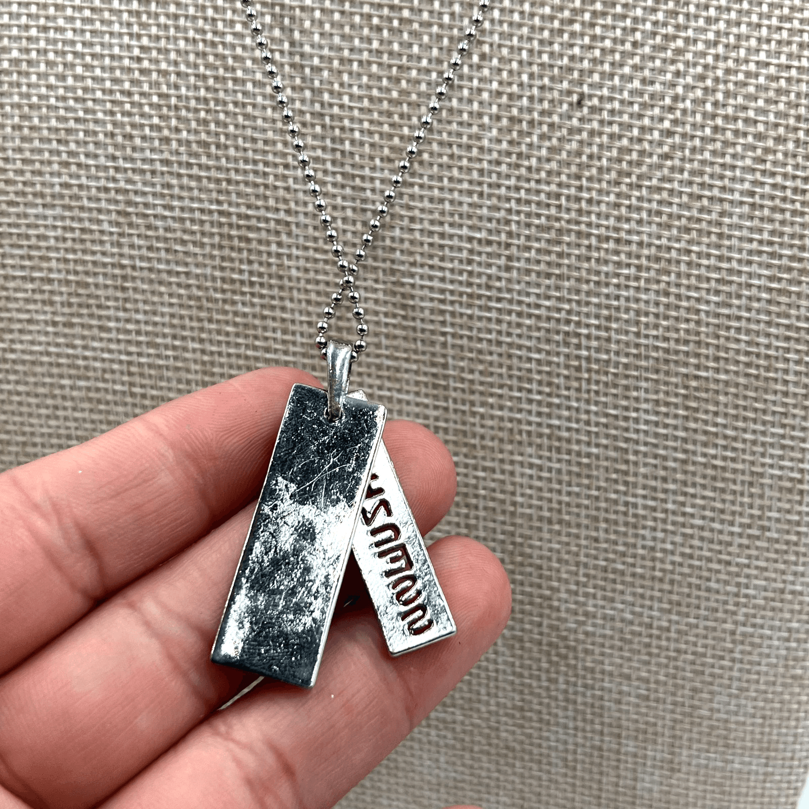 Silver-Tone Ball Chain Purple Flat Bar Dog-Tag "PRINCESS" Pendant Necklace - Thumbnail 2