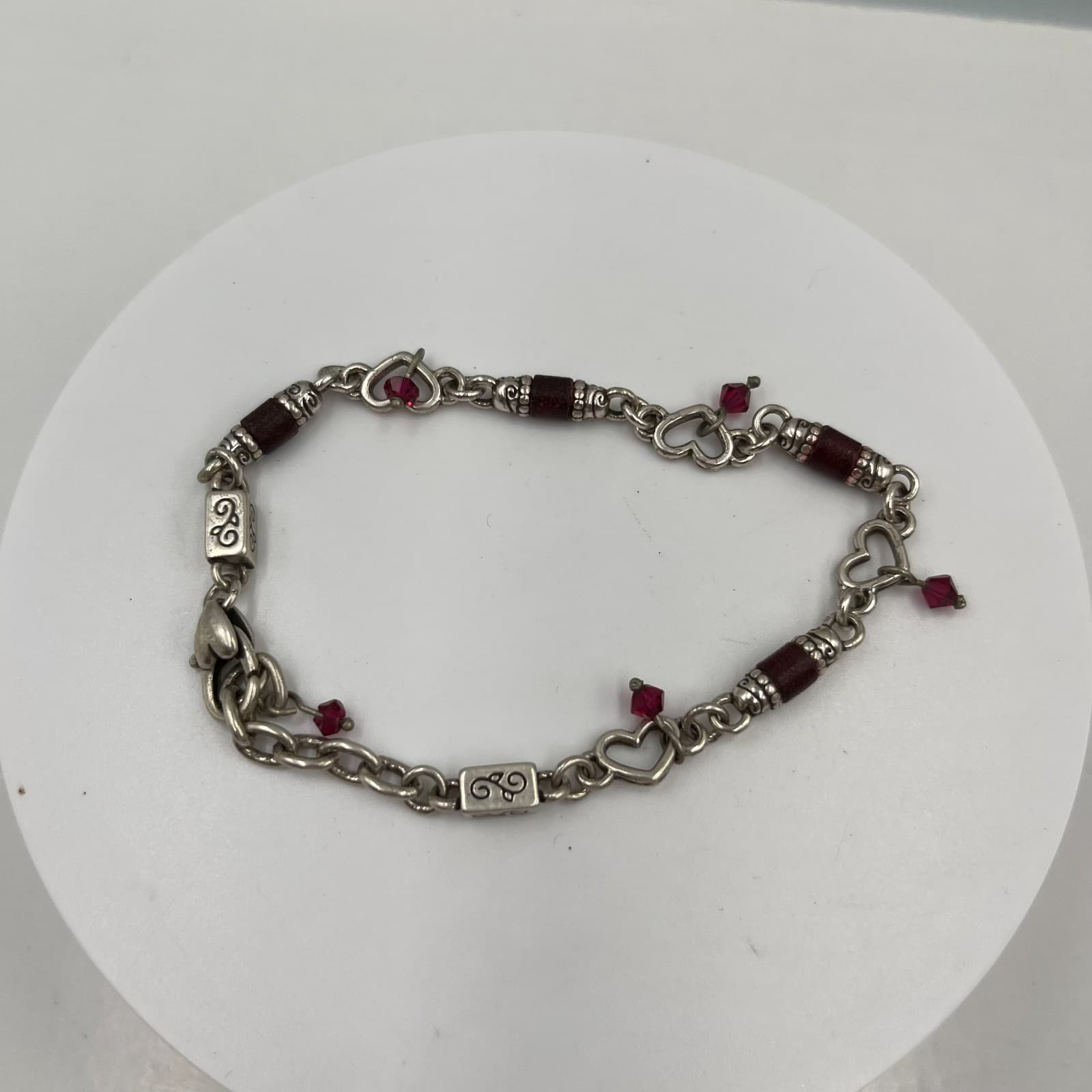 Y2K Silver-Tone Romantic Heritage Red Beads Brighton Heartsong Charm Bracelet - Image 1