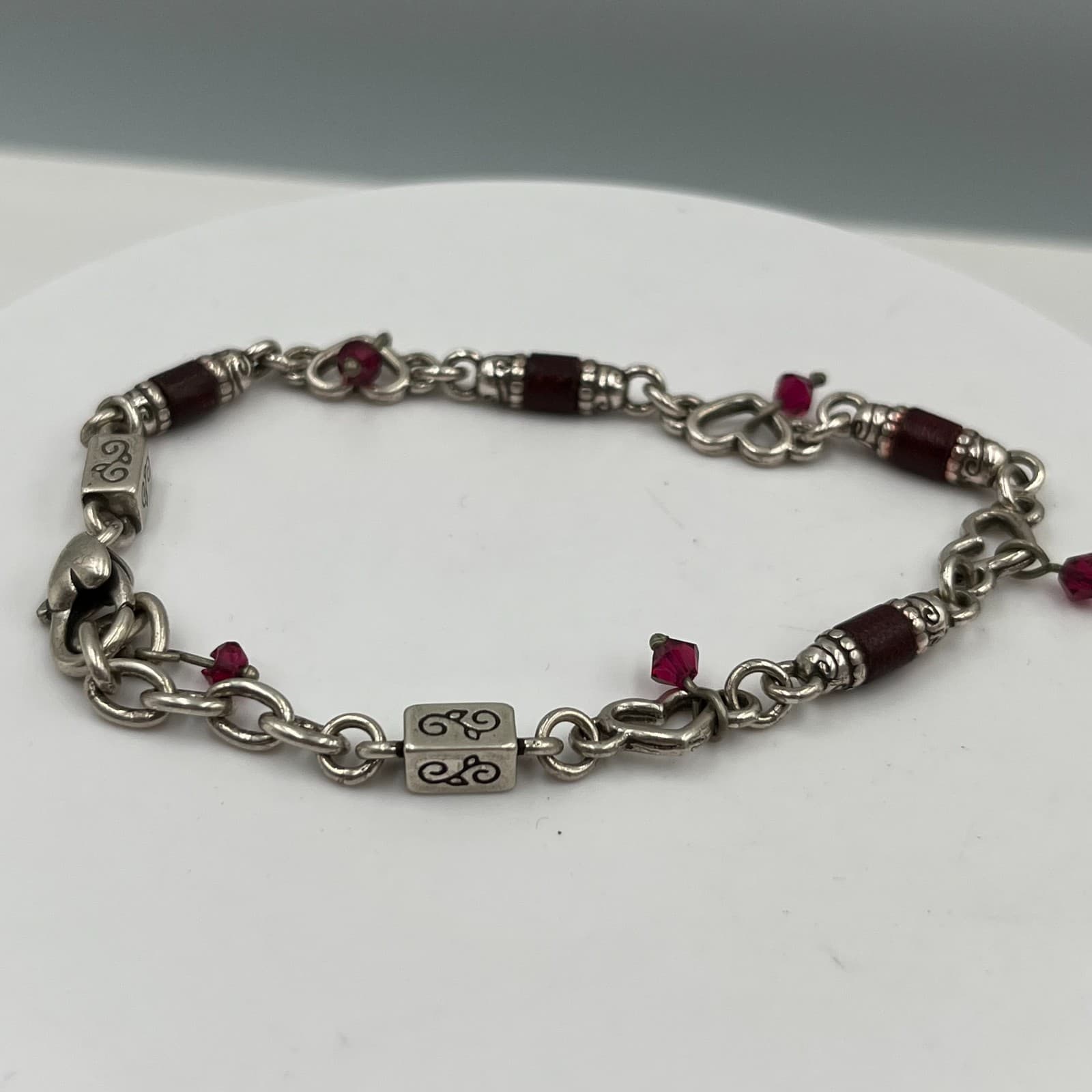 Y2K Silver-Tone Romantic Heritage Red Beads Brighton Heartsong Charm Bracelet - Thumbnail 3