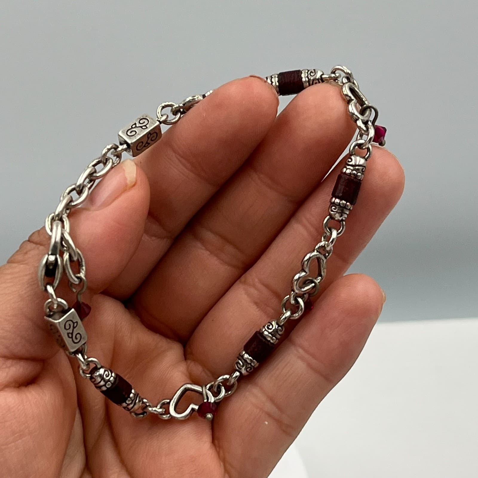 Y2K Silver-Tone Romantic Heritage Red Beads Brighton Heartsong Charm Bracelet - Thumbnail 5