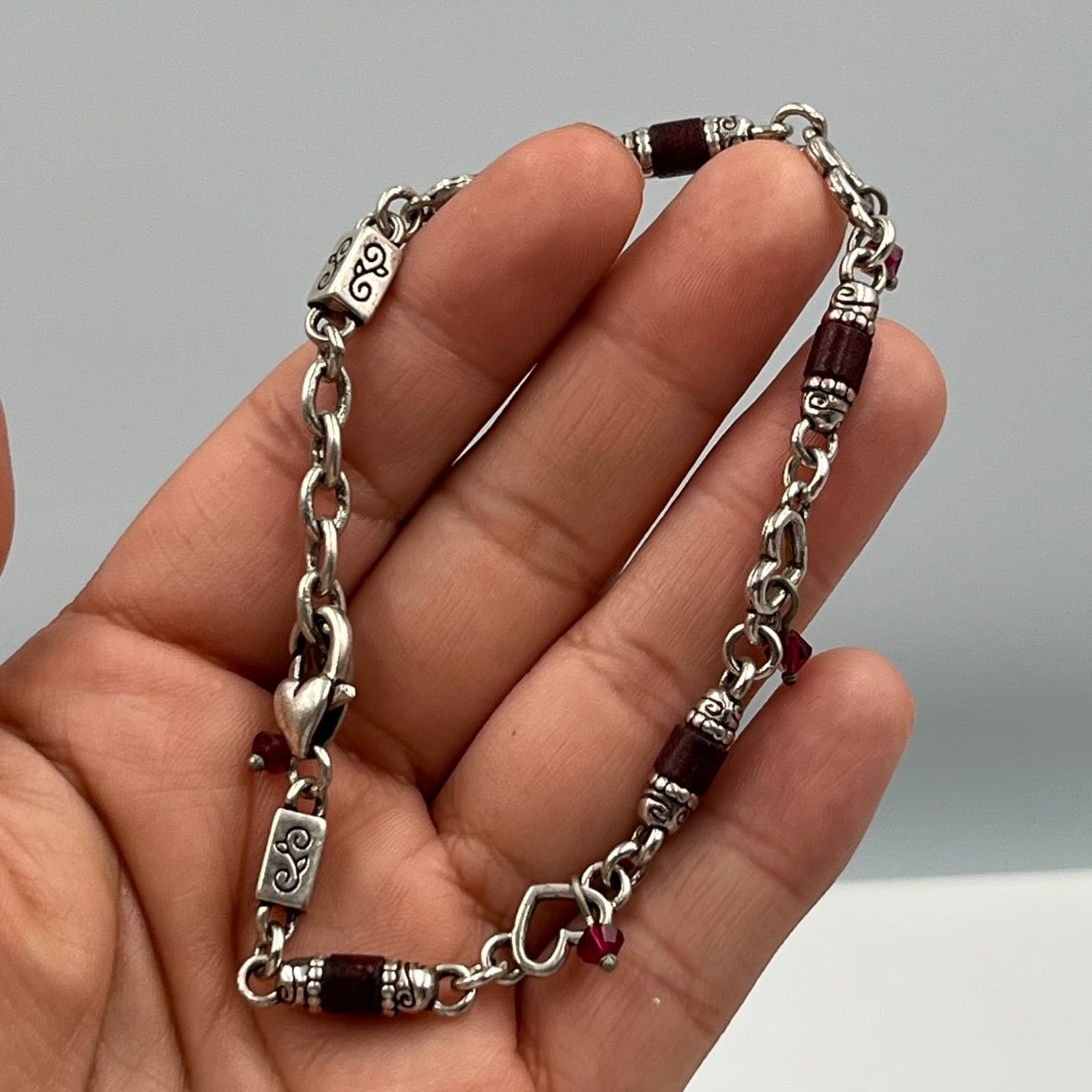 Y2K Silver-Tone Romantic Heritage Red Beads Brighton Heartsong Charm Bracelet - Thumbnail 6