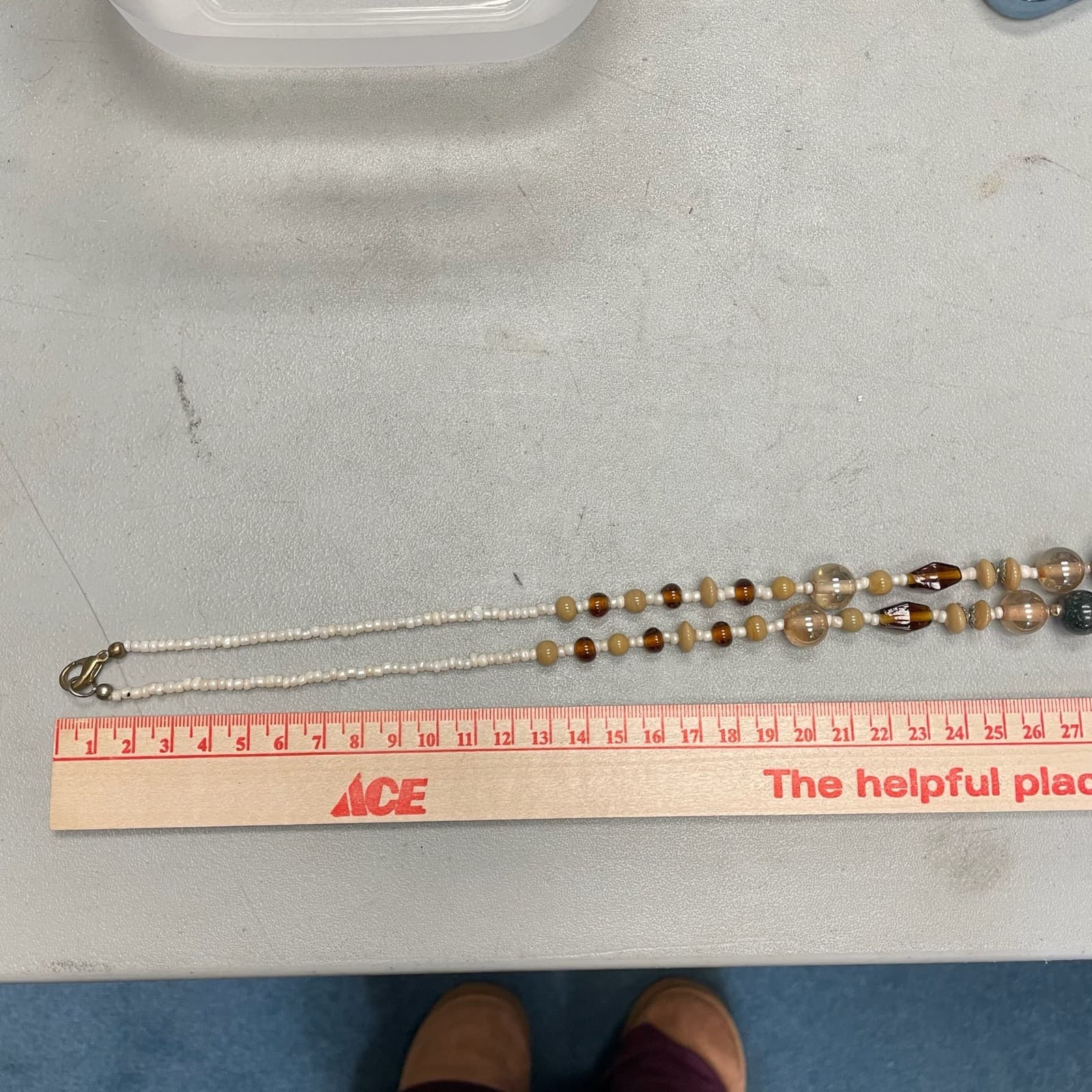 Vintage Beige Classic Fashion Glass Beaded Station Statement Lobster Necklace - Thumbnail 9