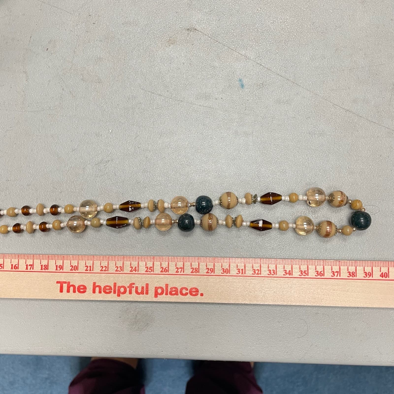 Vintage Beige Classic Fashion Glass Beaded Station Statement Lobster Necklace - Thumbnail 10