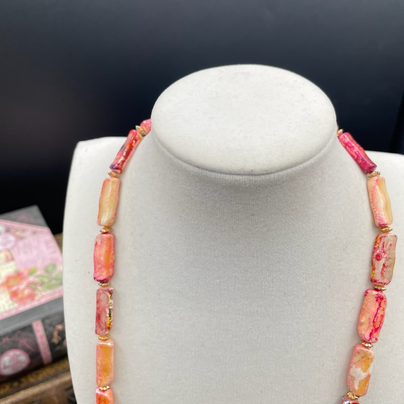 Multi-Color Classic Long Rectangular Tablet Opal Beaded Strand Magnetic Necklace - Thumbnail 7