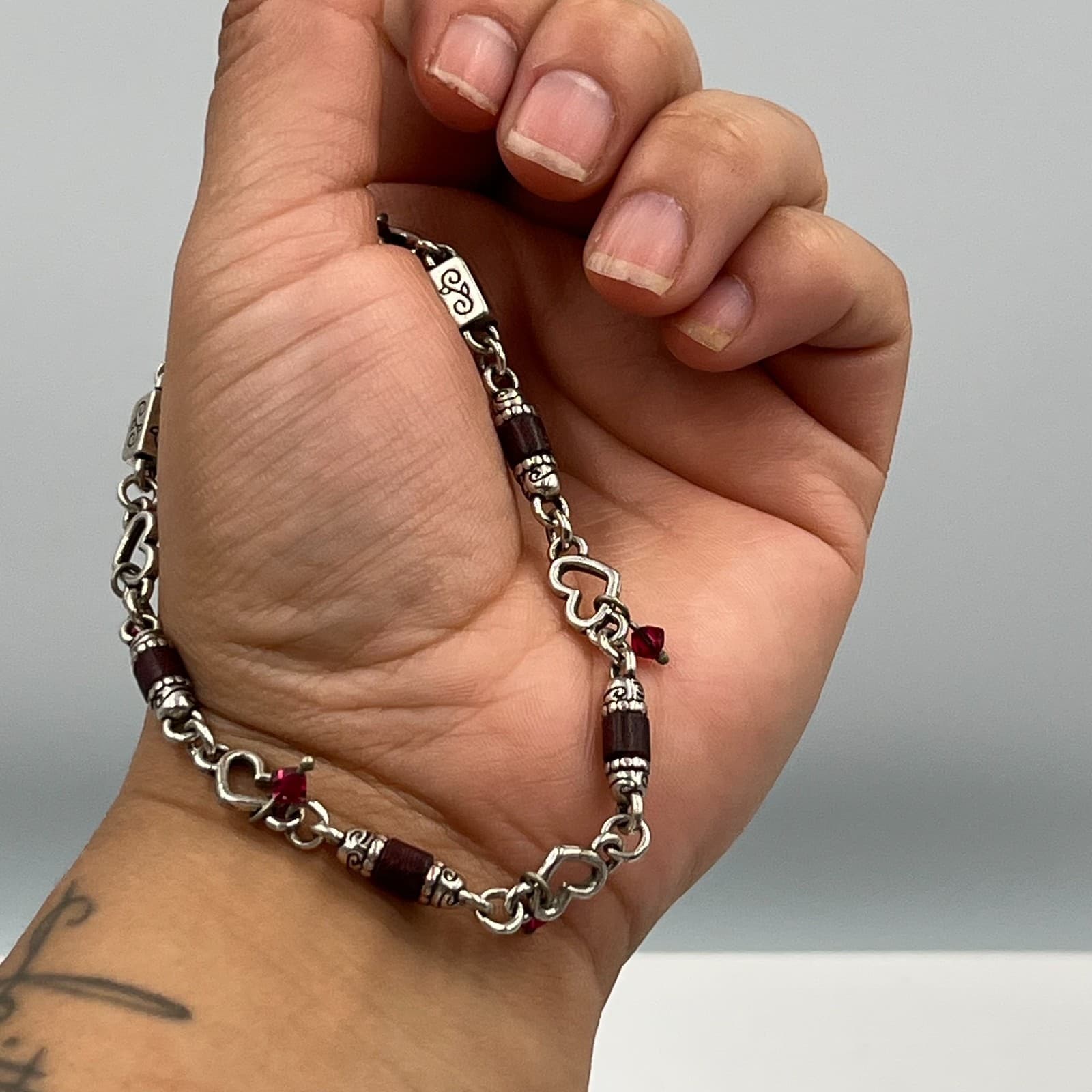 Y2K Silver-Tone Romantic Heritage Red Beads Brighton Heartsong Charm Bracelet - Thumbnail 7