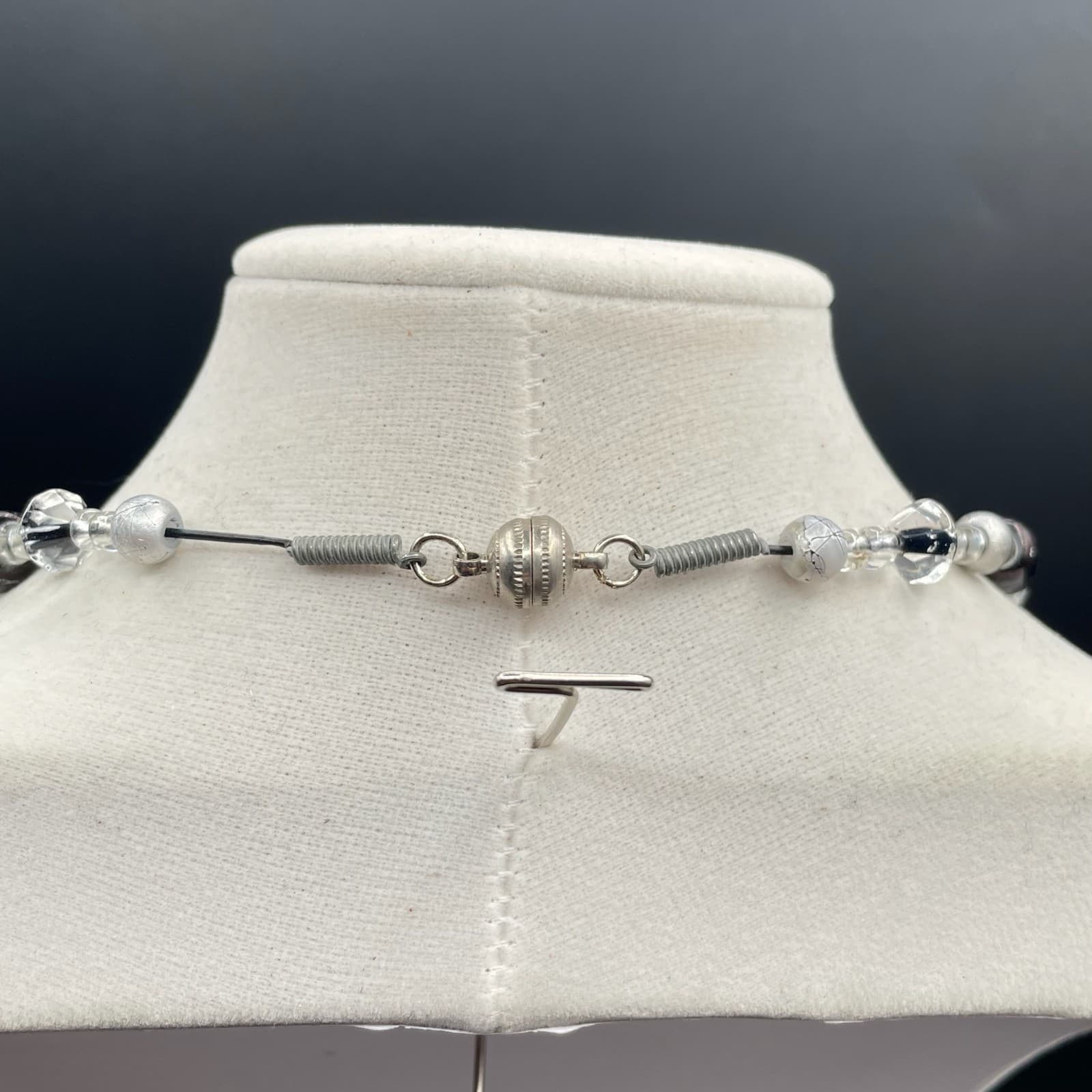 Vintage Black Gray Classic Cord Clear Faceted Glass Beaded Statement Necklace - Thumbnail 7