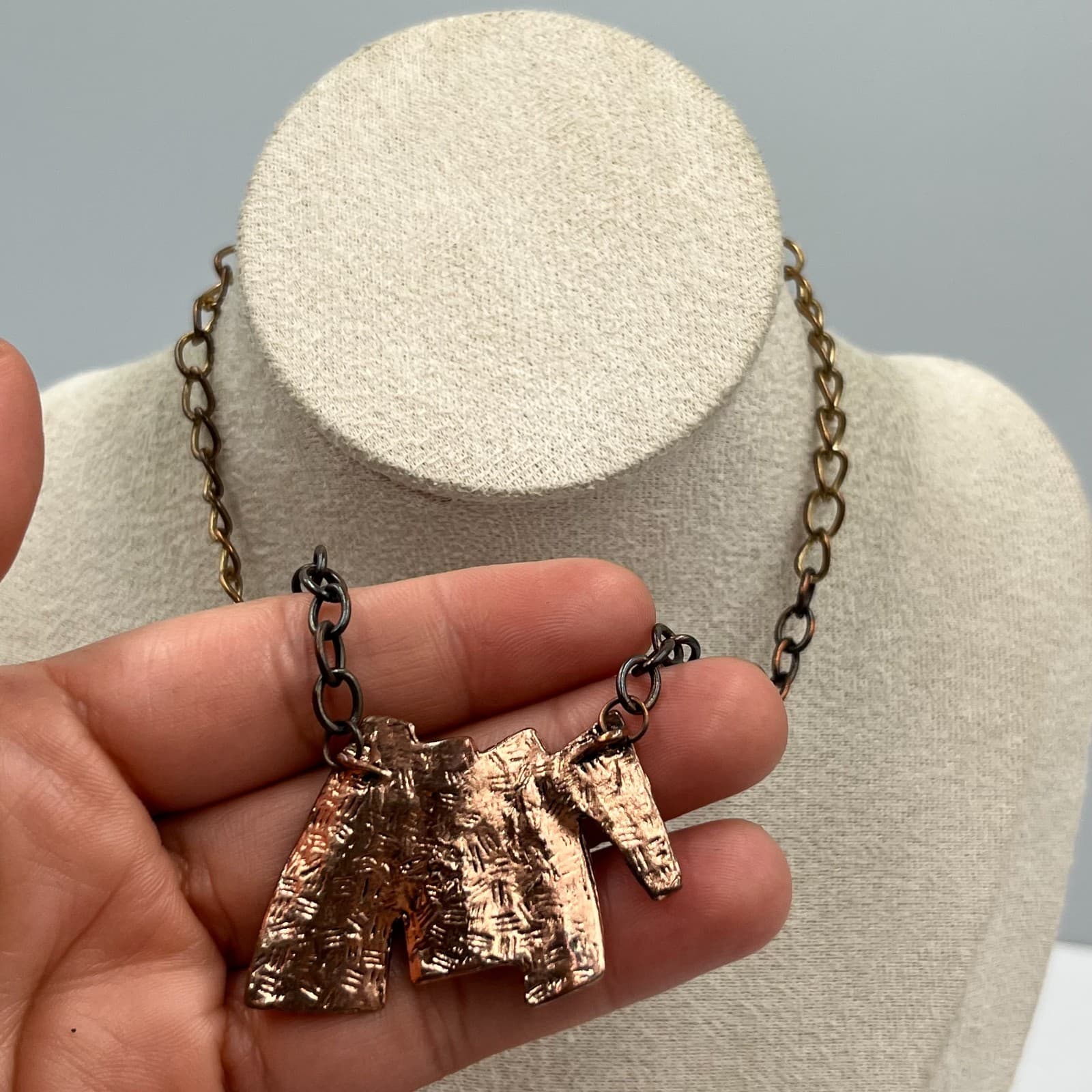 Vintage Modernist Copper Abstract Charm Necklace Mixed Metal Artisan Statement - Thumbnail 6