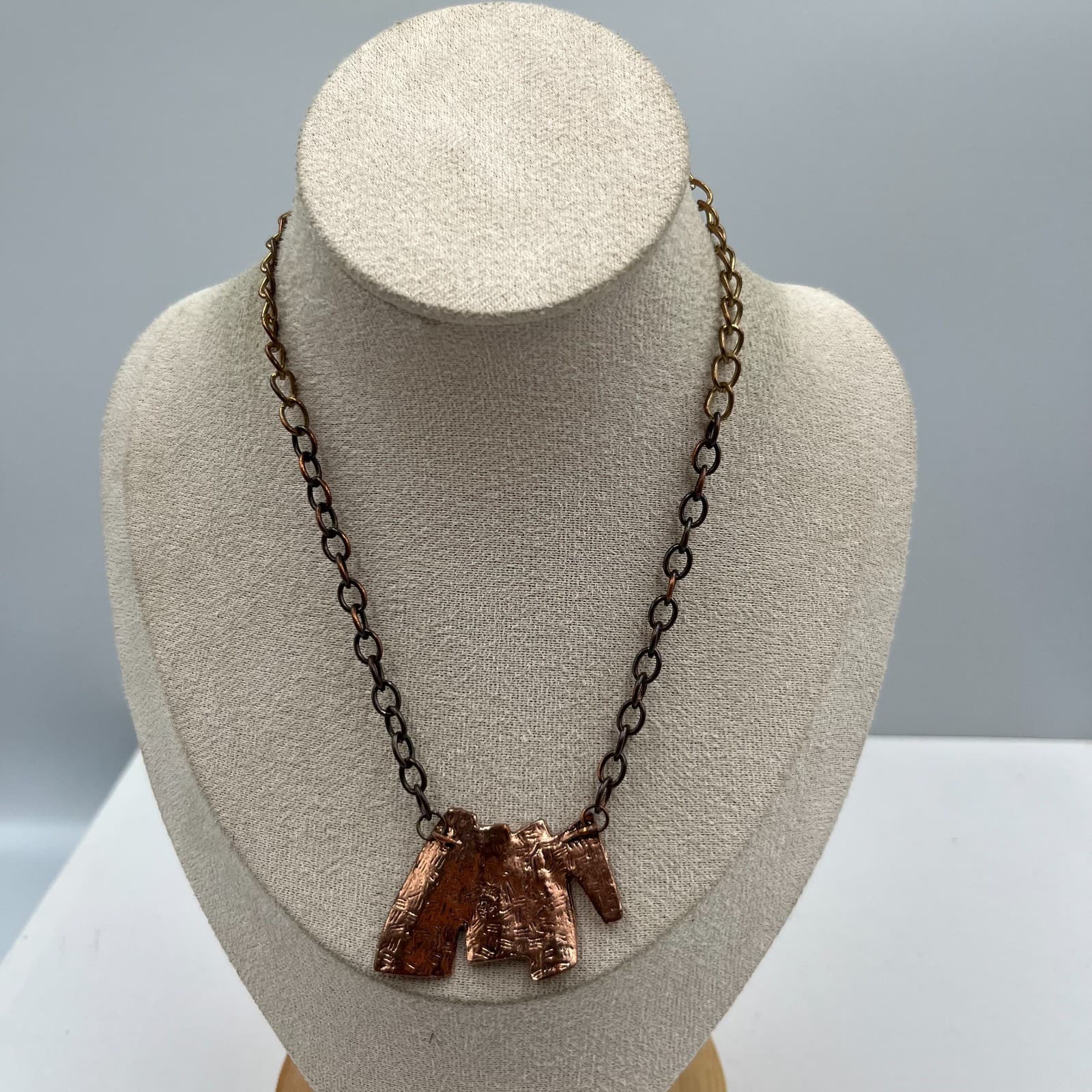 Vintage Modernist Copper Abstract Charm Necklace Mixed Metal Artisan Statement - Thumbnail 2