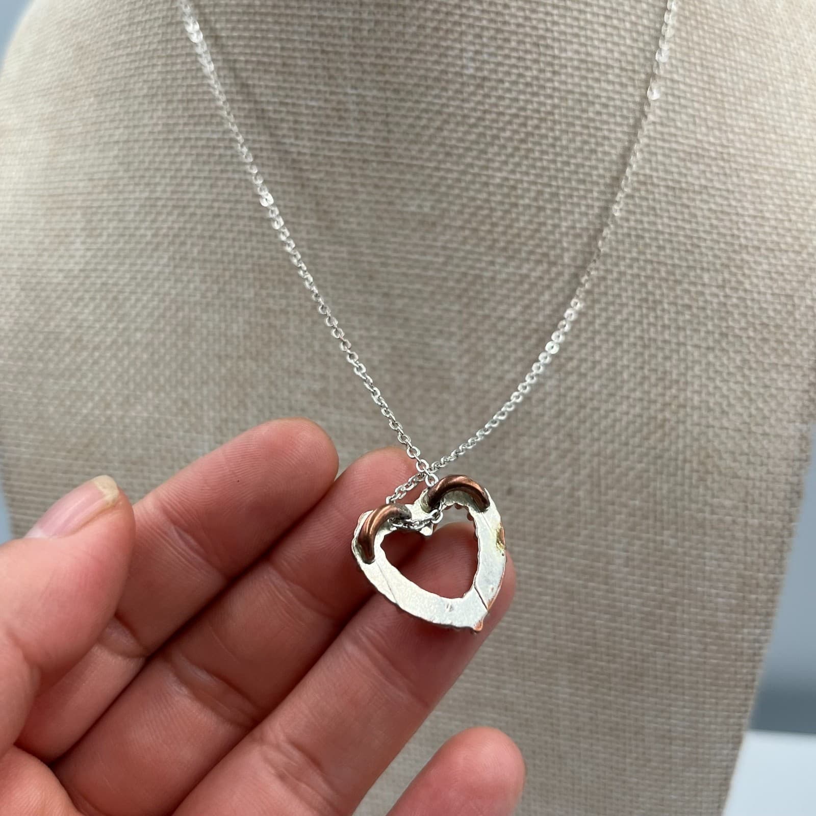 VTG Silver-Tone Teal Faceted Pave-Set Rhinestone Heart Pendant Lobster Necklace - Thumbnail 4