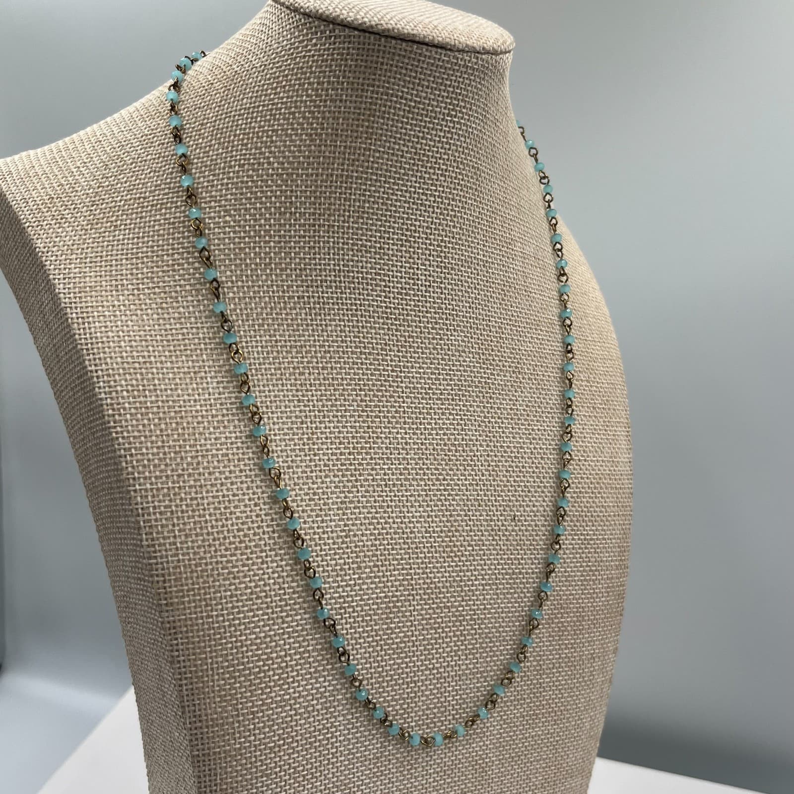 Park Lane Boho-Chic Gold-Tone Chain Blue Glass Beaded Station Lobster Necklace - Thumbnail 4