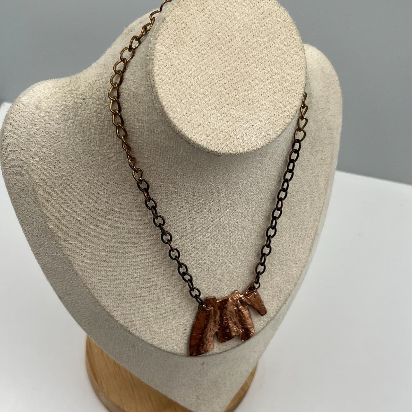 Vintage Modernist Copper Abstract Charm Necklace Mixed Metal Artisan Statement - Thumbnail 5