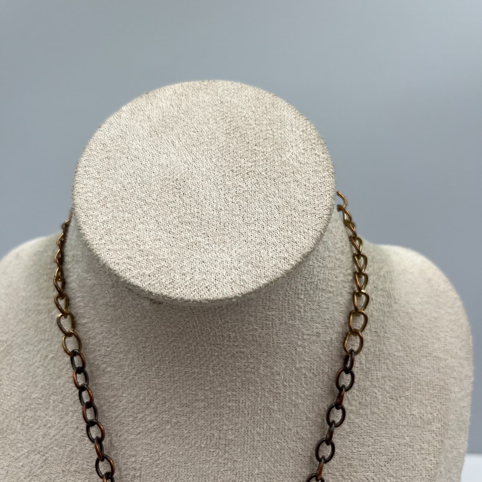 Vintage Modernist Copper Abstract Charm Necklace Mixed Metal Artisan Statement - Thumbnail 3