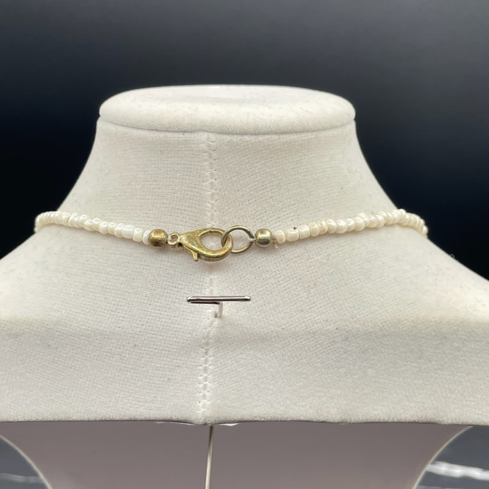 Vintage Beige Classic Fashion Glass Beaded Station Statement Lobster Necklace - Thumbnail 8