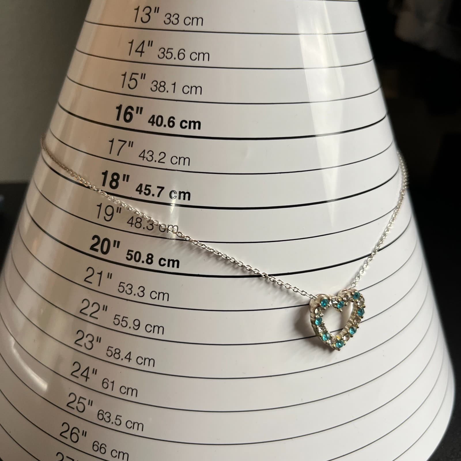 VTG Silver-Tone Teal Faceted Pave-Set Rhinestone Heart Pendant Lobster Necklace - Thumbnail 10