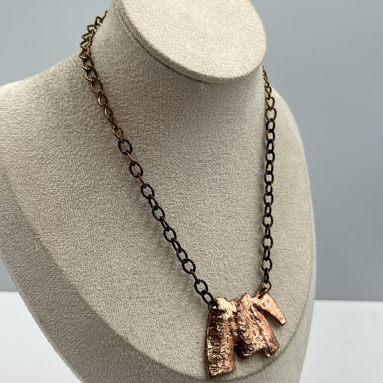 Vintage Modernist Copper Abstract Charm Necklace Mixed Metal Artisan Statement - Thumbnail 4