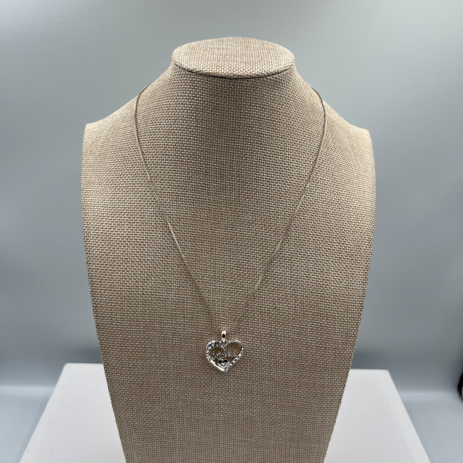 Gift Jewelry Silver-Tone Box Chain Clear Rhinestone Nana Heart Pendant Necklace - Thumbnail 2