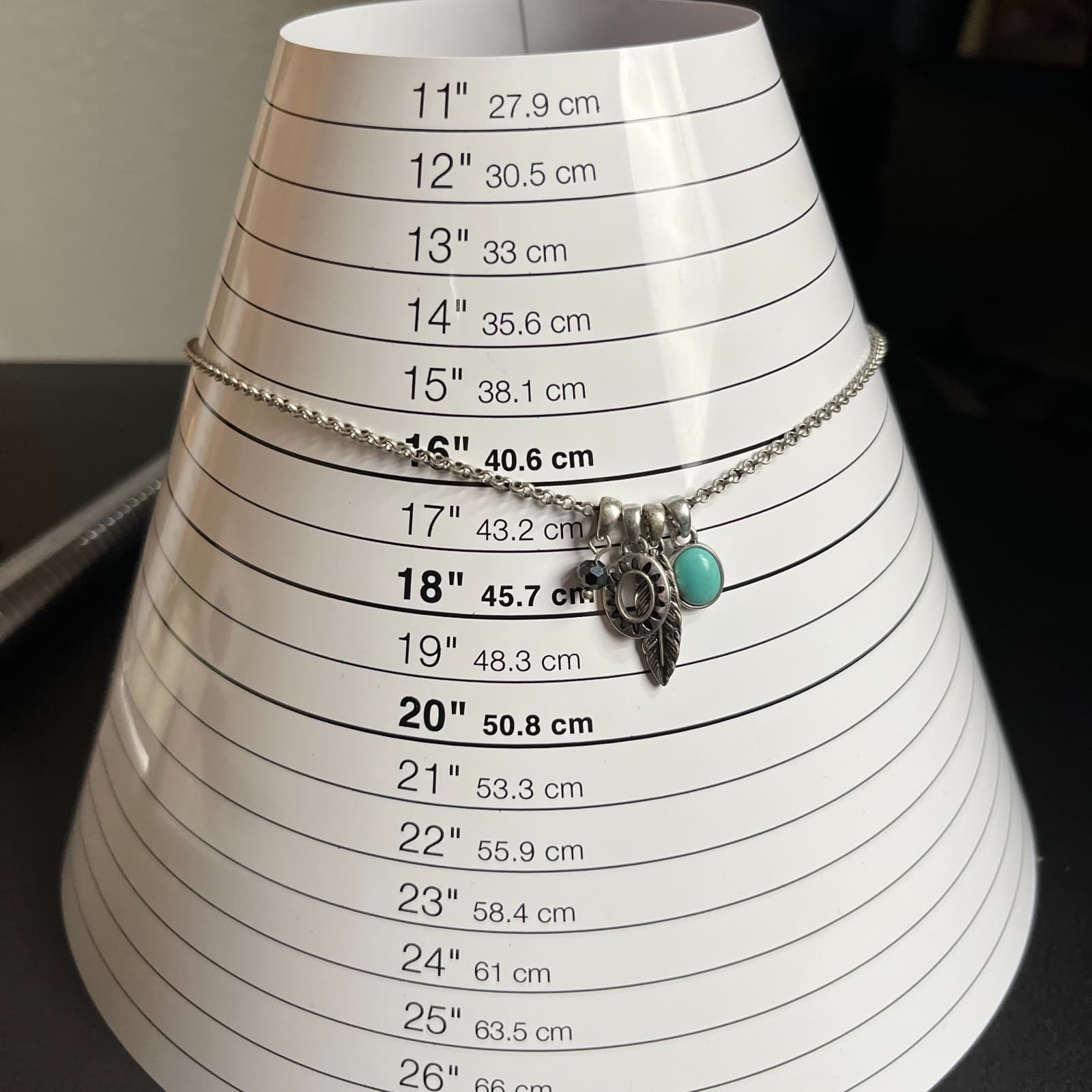 Western Silver-Tone Rolo Chain Feather Turquoise & Sun Charm Cluster Necklace - Thumbnail 7