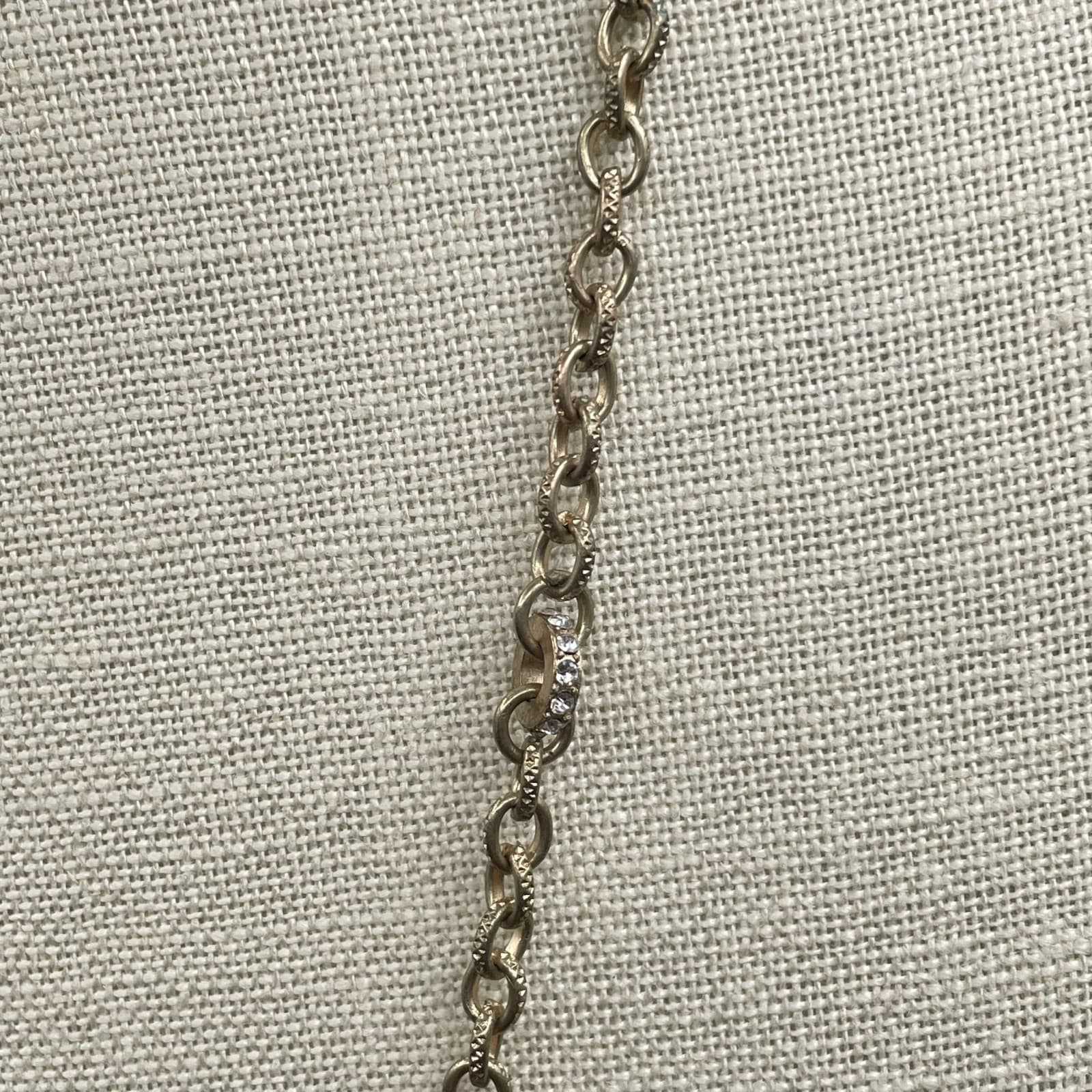 Vintage Gold-Tone Rolo Link Chain Rhinestone Teardrop Pendant Necklace - Thumbnail 6