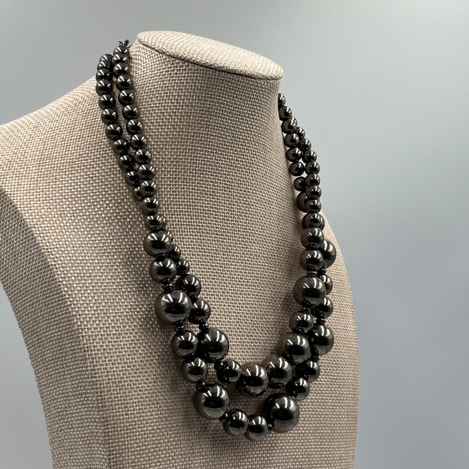 Adjustable Black Double Stranded Pearl Beads Layered Graduated Lobster Necklace - Thumbnail 4